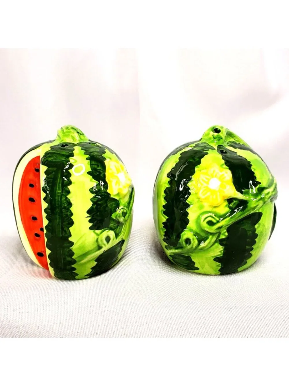 VTG Watermelon Ceramic Salt & Pepper Shakers Hand-Painted 2.75" Tall - Picture 2 of 10